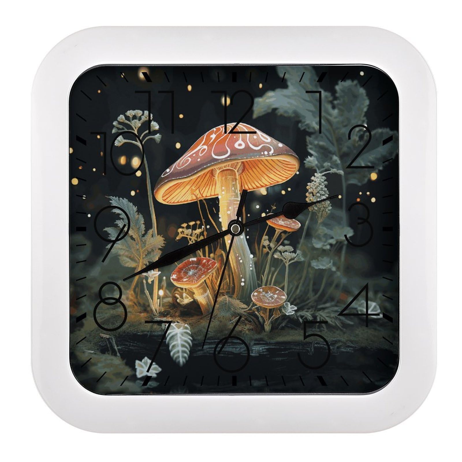 MUSM 10.2 X 10.2 Inch Modern Butterfly Mushroom Wall Clock Battery Operated High Accuracy Decorative Square Clocks for Kitchen Bedroom Living Room Home Office Porch