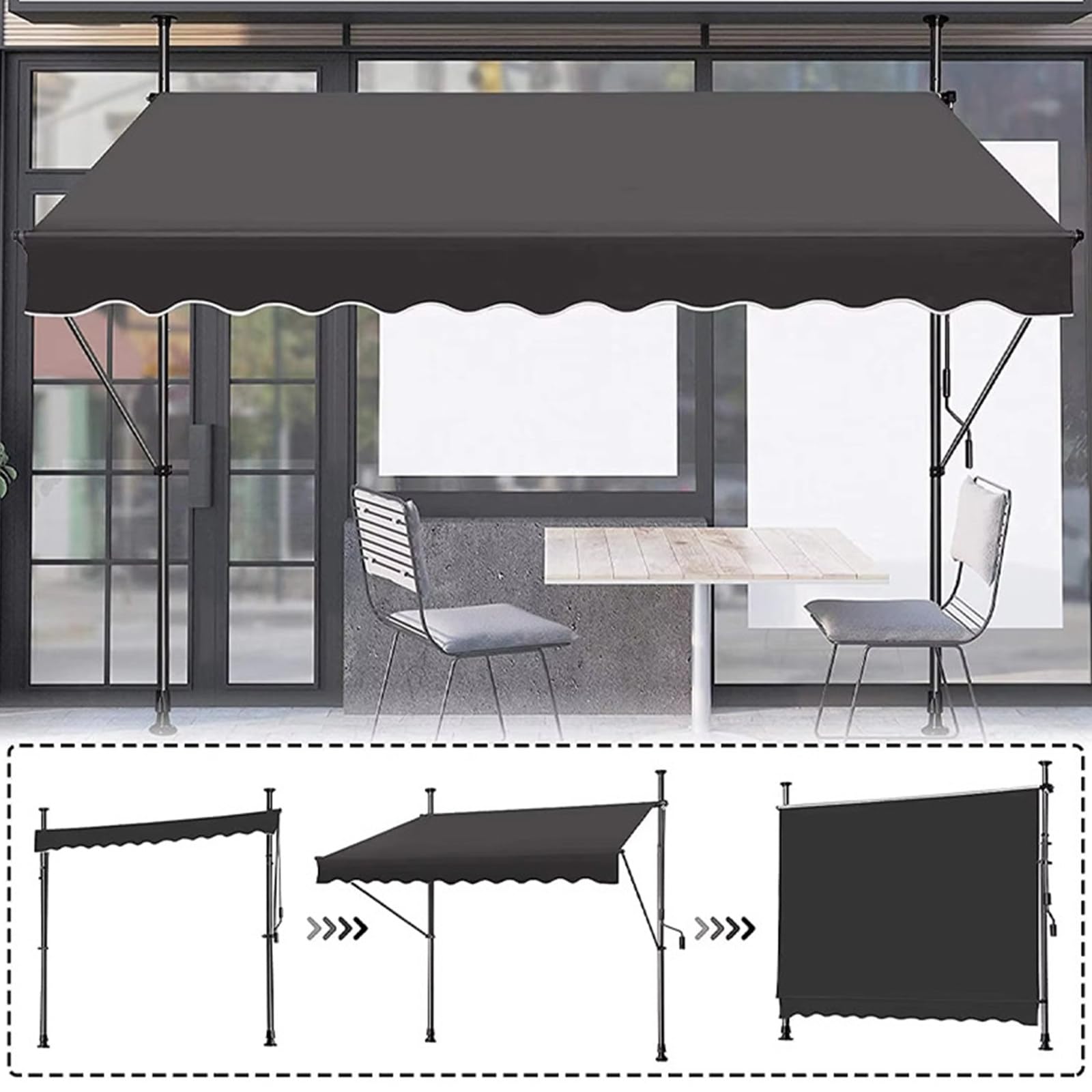 Regulowana, ręcznie wysuwana markiza 200 cm x 120 cm z uchwytem korbowym, odporna na warunki atmosferyczne, na patio, balkon, drzwi podwórkowe, bordowa czerwień