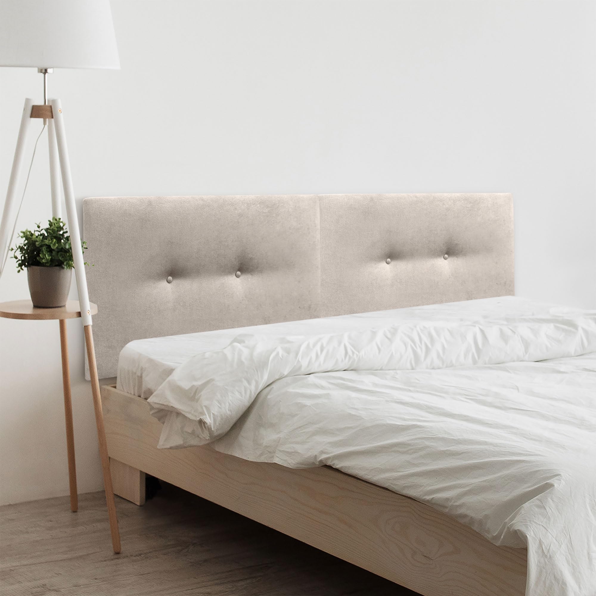 DHOME Cabecero de Polipiel o Tela Acualine Liso con Botones Dual Dividido en 2 Piezas Tapizado de Alta Gama Cabezal Dormitorio (Tela Beige, 180cm Dual (Camas 180/190))