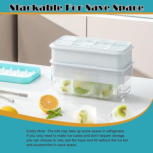 Miniatura 6 de Bandeja para cubitos de hielo con tapa y contenedor para congelador, súper fácil de liberar y apilable, bandejas grandes de cubitos de hielo de 8
