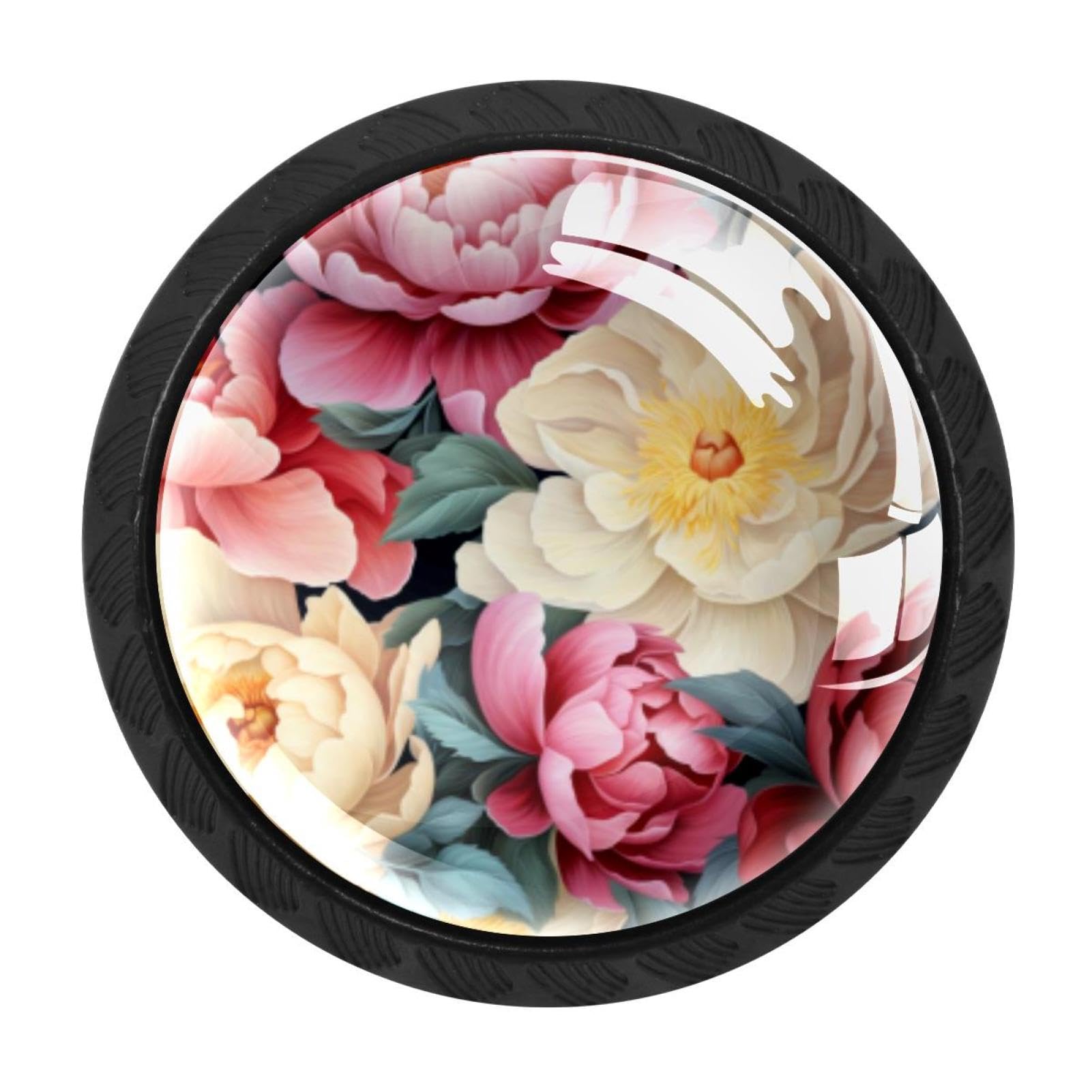 CHENZZZZ 4 Pack Peony Dresser Drawer Cabinet Knobs Round Crystal Glass Knobs Pulls Handles for Kitchen Wardrobe Cupboard Door Hardware