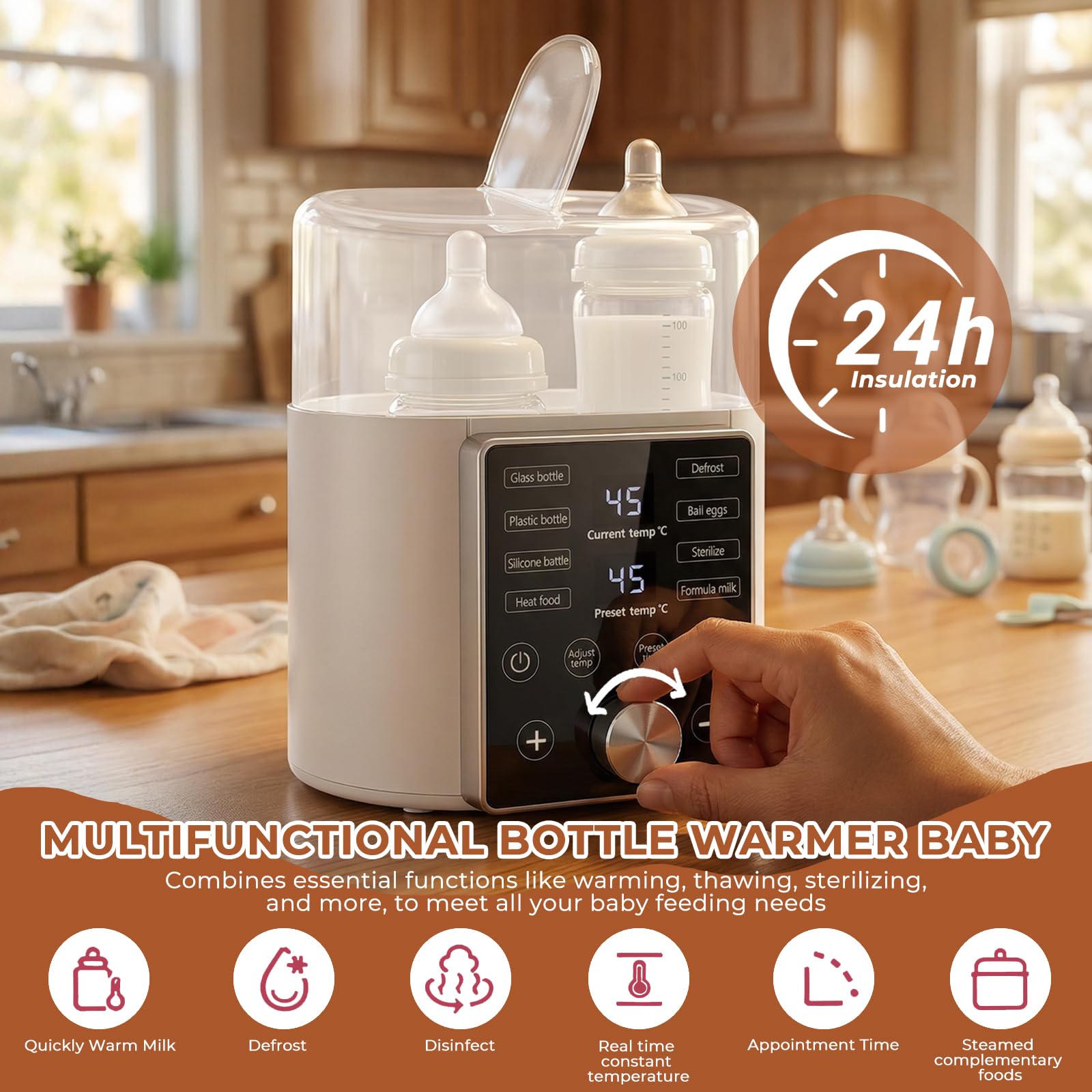 9 in 1 Scaldabiberon,Sterilizzatore Biberon,Scalda biberon,Scalda biberon Neonato Portatile,Double BottleWarmer,Senza BPA,Display LCD,Riscaldamento Rapido,Scongelare,Adatto a Tutti i biberon