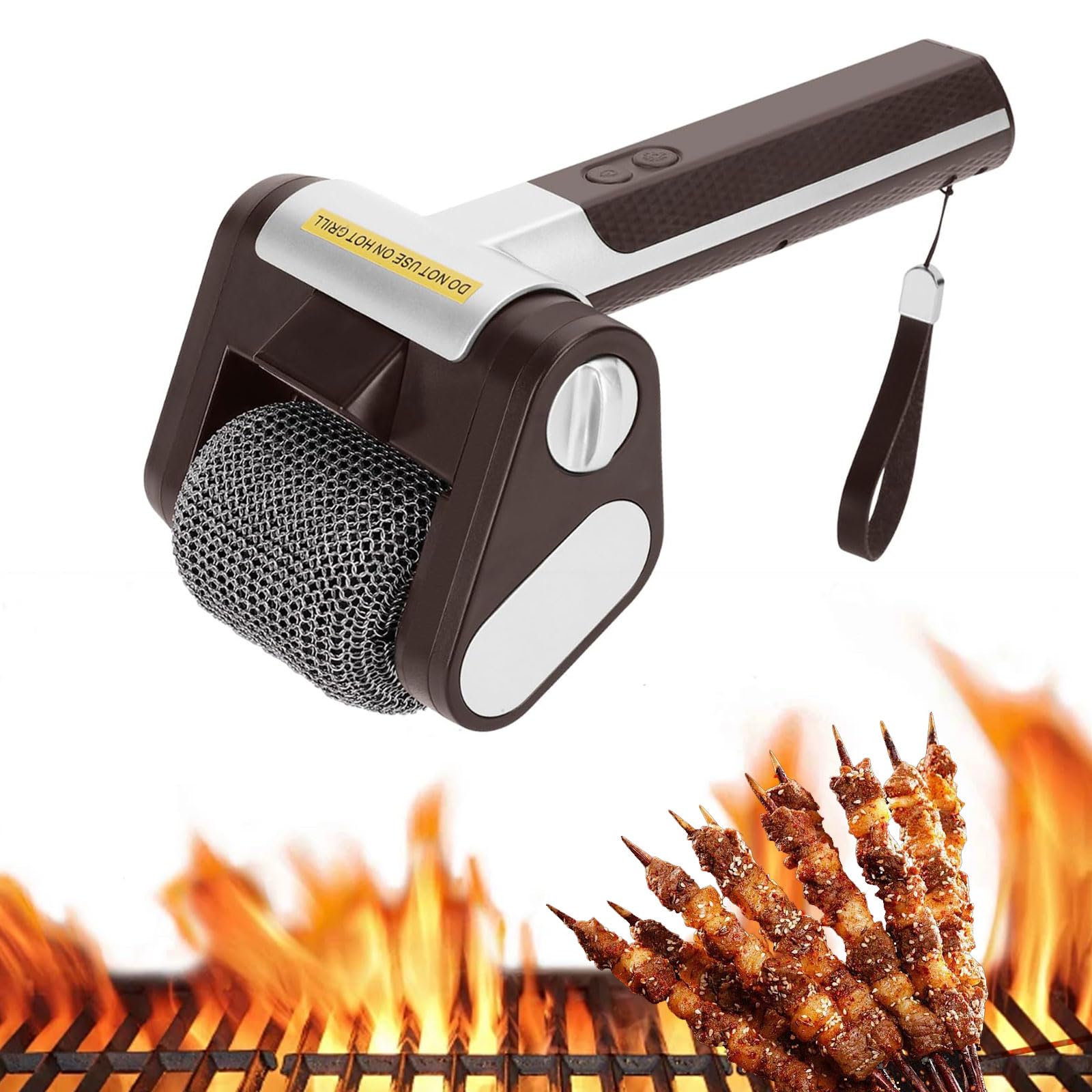 Brosse de gril électrique avec rouleau acier inoxydable sans poils marron rechargeable