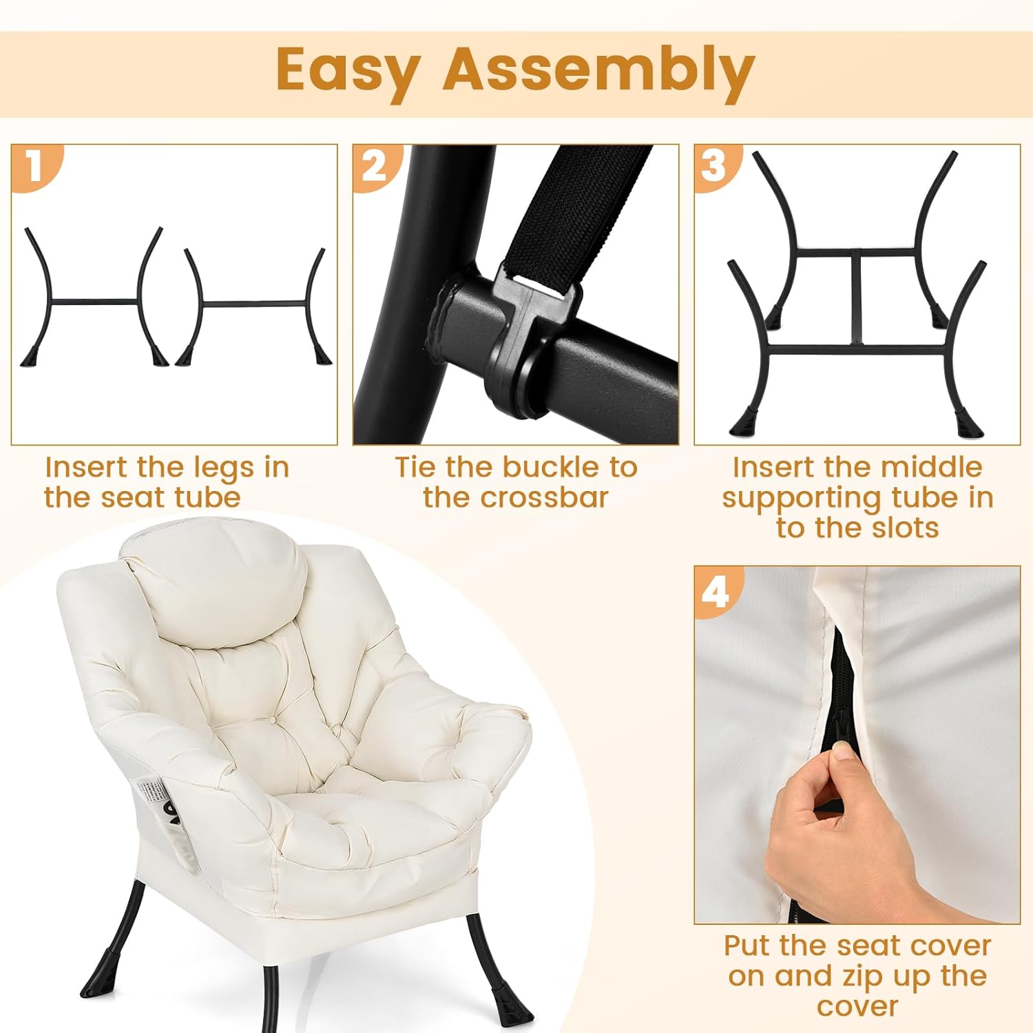 MAT EXPERT Oversized Lazy Chair, Modern Comfy Accent Reading Chair with Side Pocket & Armrests, Upholstered Lounge Leisure Sofa Chair for Bedroom, Living Room, Office (Lazy Chair, Beige)