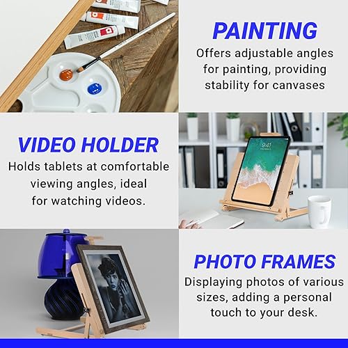Miniatura 4 de Falling in Art Caballete de mesa de madera de haya, caballete de tablero de dibujo de madera, caballete de escritorio ajustable para artistas y