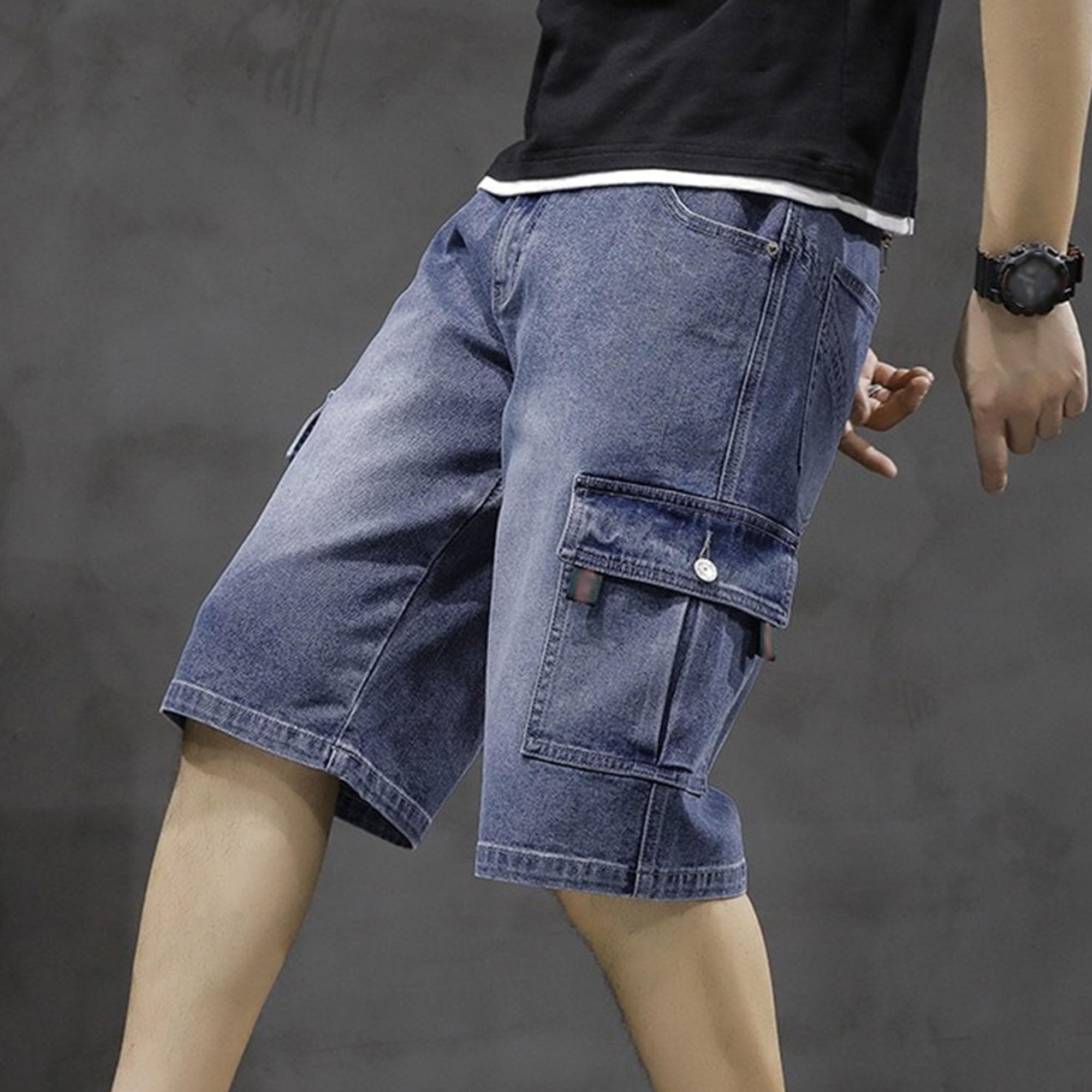 Short en jean multi-poches pour homme - Short cargo ample en jean pour homme