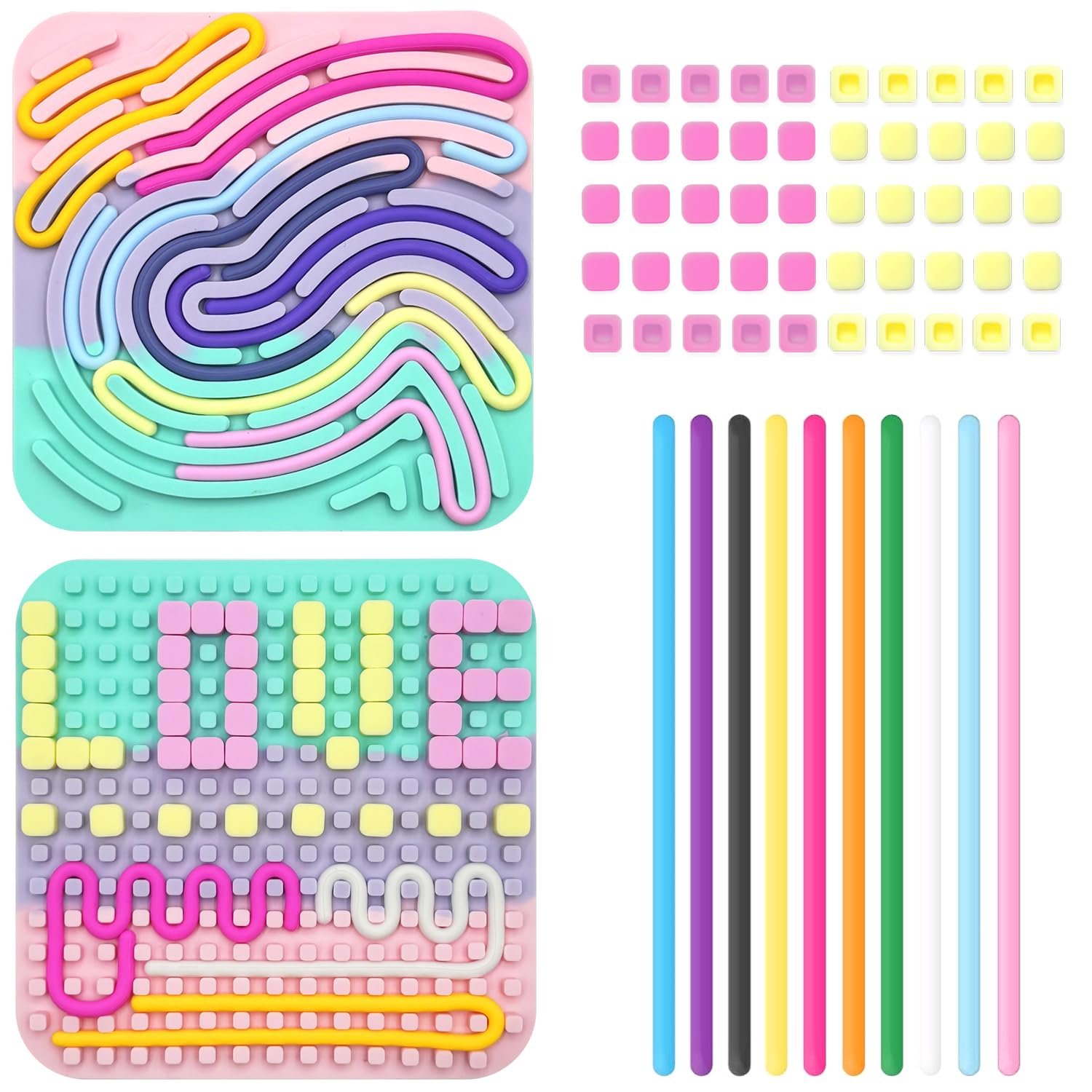 1 Pack Sensory Activity Board Silicone - Quiet Fidget Toys Calming Board for Kids With Autism, ADHD - Double-Side Silicone Fidget Toy for Stress Relief (Square Colorful)