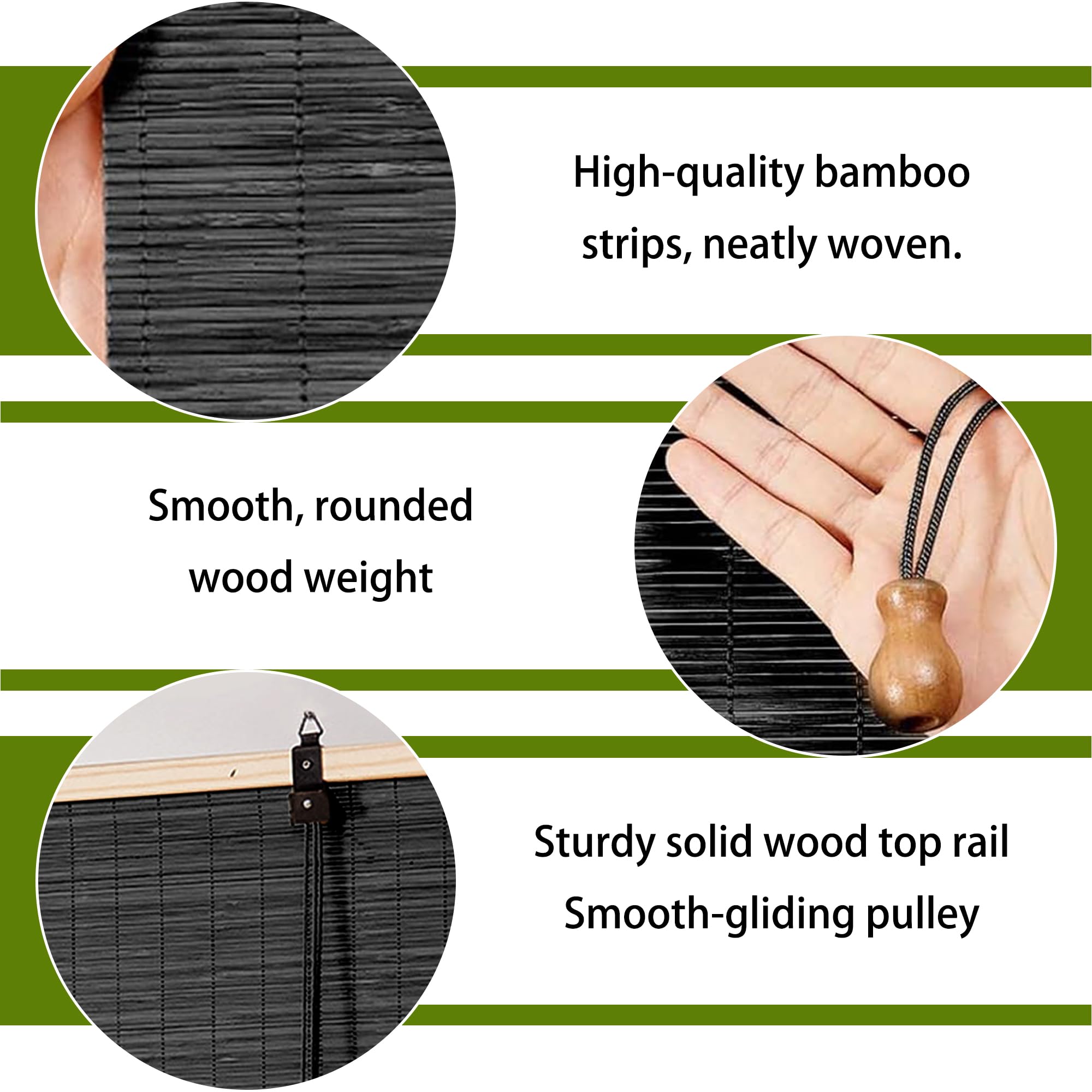 Rolety Bambusowe Sunshade 90 x 185 cm Wentylacja Blackout Roll Kurtyna Ochrona Prywatności Do Domu, Restauracji, Ogrodu, Na Balkon, Czarny