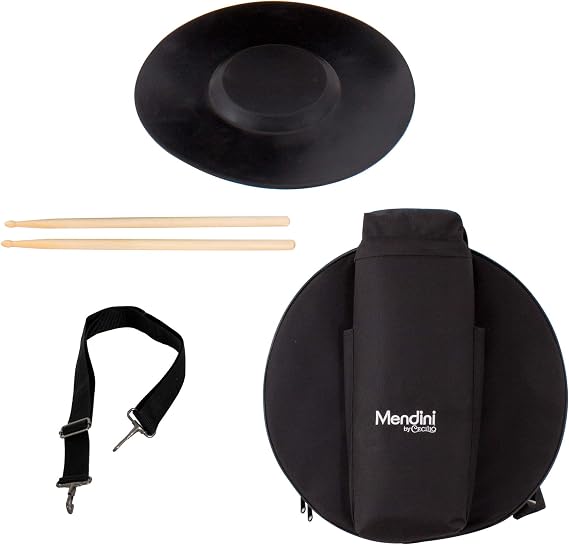 Mendini by Cecilio 14 x 5.5 inches Snare Drum Set, Marching School Band Student Beginner Practice Snare Drum With Gig Bag, Sticks, Stand and Practice Pad Kit (Silver)