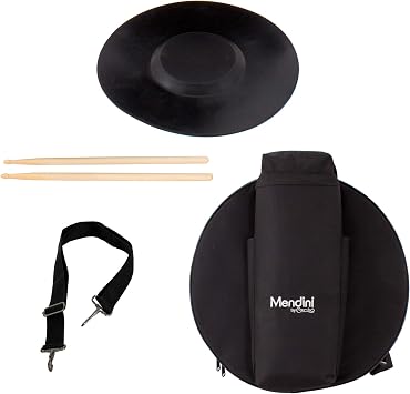 Mendini by Cecilio 14 x 5.5 inches Snare Drum Set, Marching School Band Student Beginner Practice Snare Drum With Gig Bag, Sticks, Stand and Practice Pad Kit (Silver)
