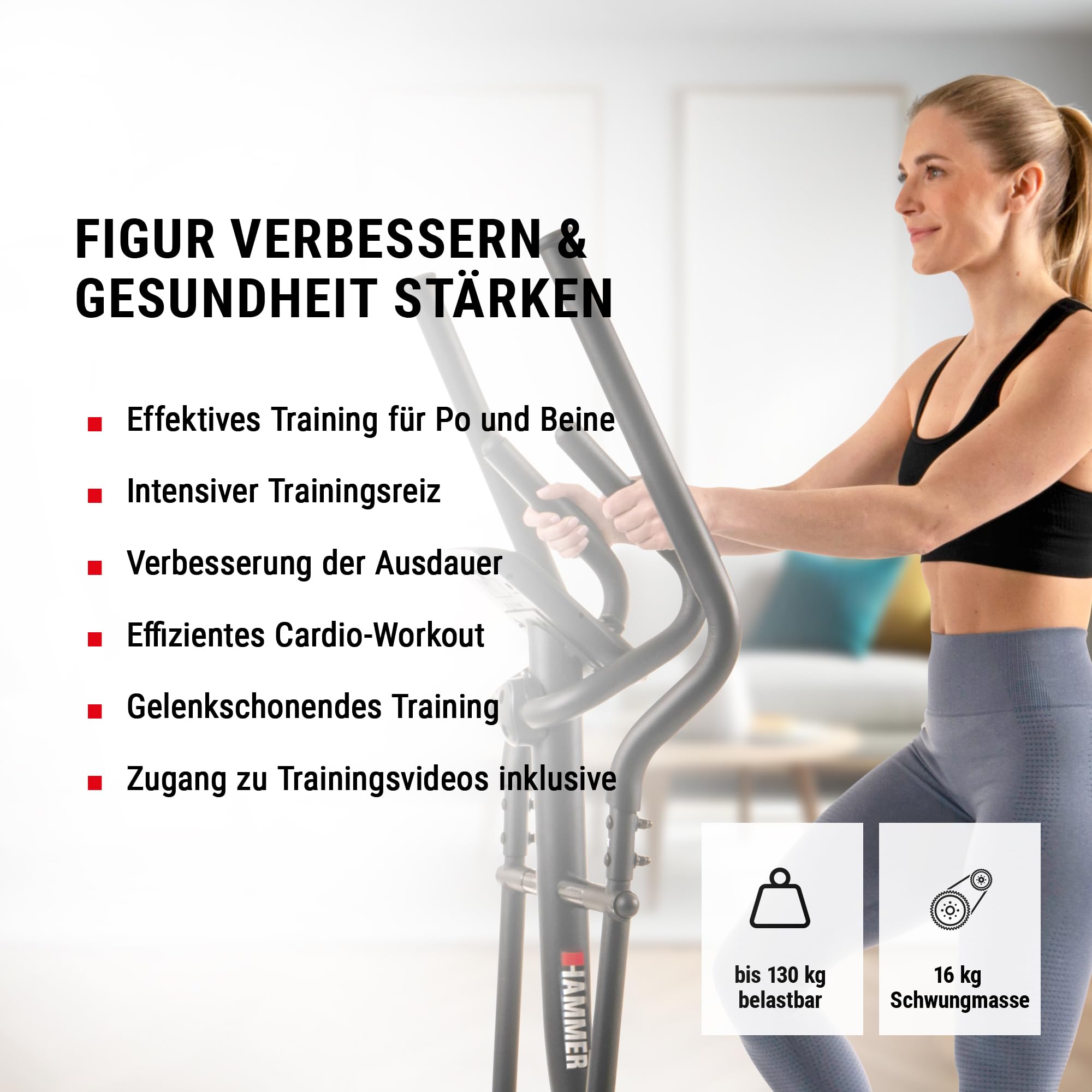 HAMMER Crosstrainer Crosstech XTR BT, Kompatibel mit Kinomap & Zwift, Heimtrainer 21 Programme