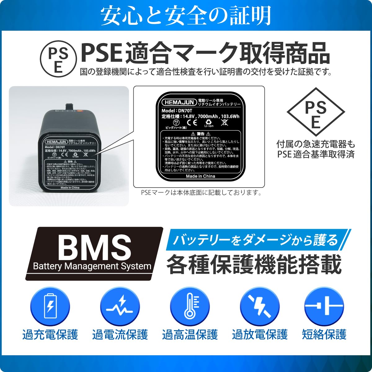 Amazon | HEMAJUN（ヘマジュン）電動リール用バッテリー 7000mAh