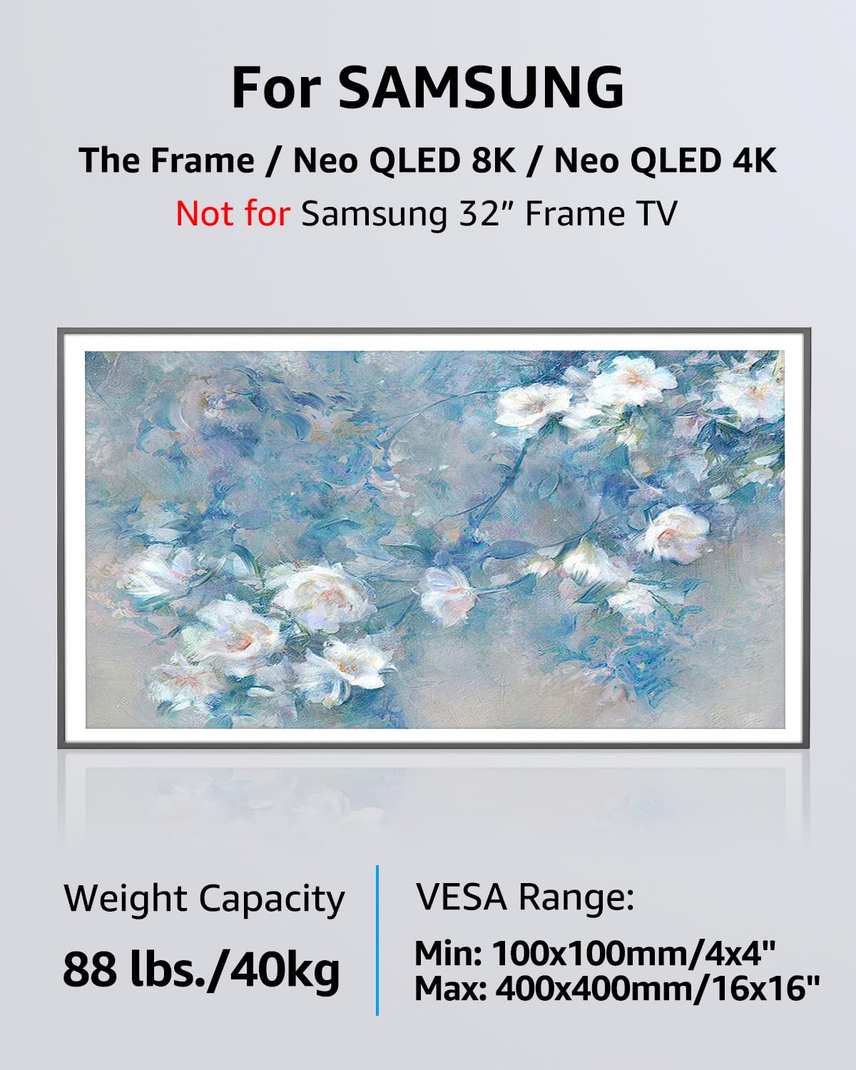 MOUNTUP MU0089 - Soporte de pared para TV ultrafino y giratorio para Samsung The Frame/Neo QLED 8K/Neo QLED 4K, soporte de TV de 90 grados horizontal a vertical, VESA máximo 400 x 400 mm, soporta