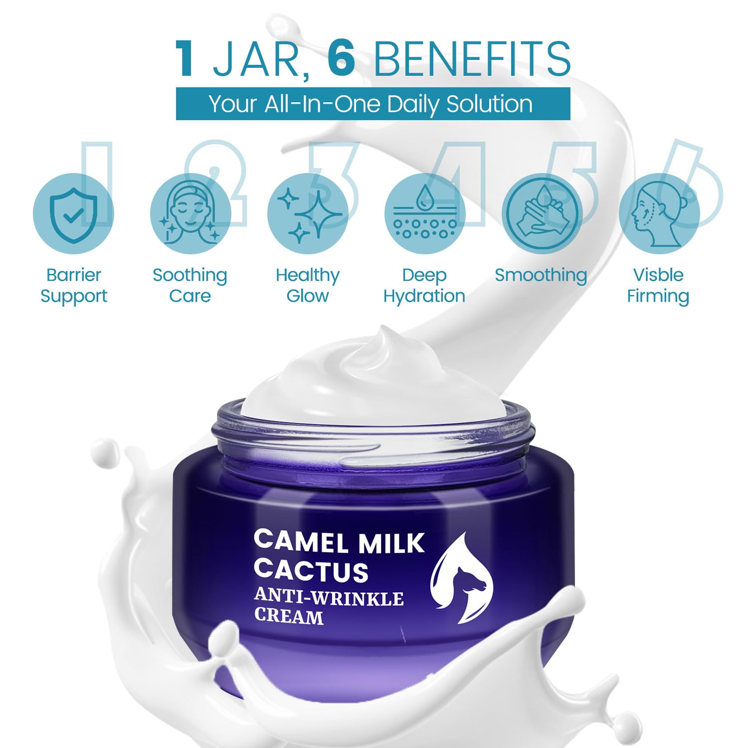 PEGO Camel Milk Cactus Repair Moisturizing Cream, Anti Wrinkle Face Moisturizer for Women, Promotes Collagen Synthesis, Accelerates Cell Turnover, Reduces Wrinkles & Spots, 50g/e1.764oz - Image 6