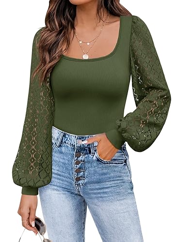 DOROSE Womens Mesh Long Sleeve Shirts Casual Blouses Tops - Small - X07 - Army Green