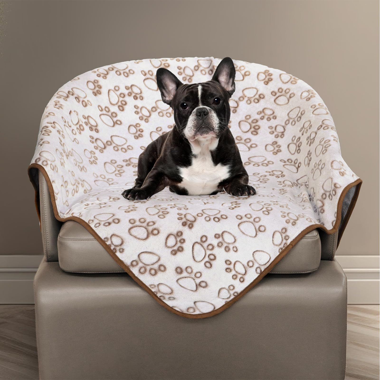 Stuffed Manta suave de alta calidad para perro, con estampado de patas de franela marrón, 24 x 32 pulgadas, manta para gatos, suministros para cachorros, productos esenciales para perros