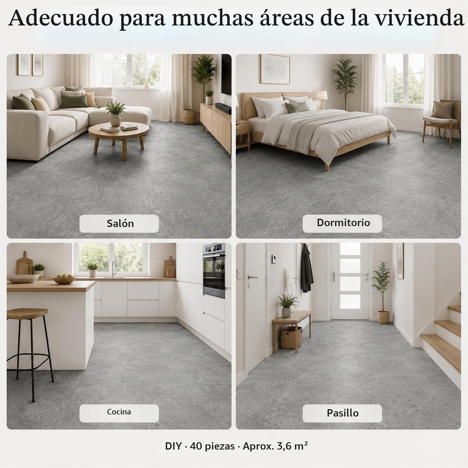 CYEER 40 Piezas/3,6m² Revestimiento de Suelo Autoadhesivo PVC 30x30CM, Carrelaje Autoadhesivo para Cocina, Baño, Sala, Mármol Gris