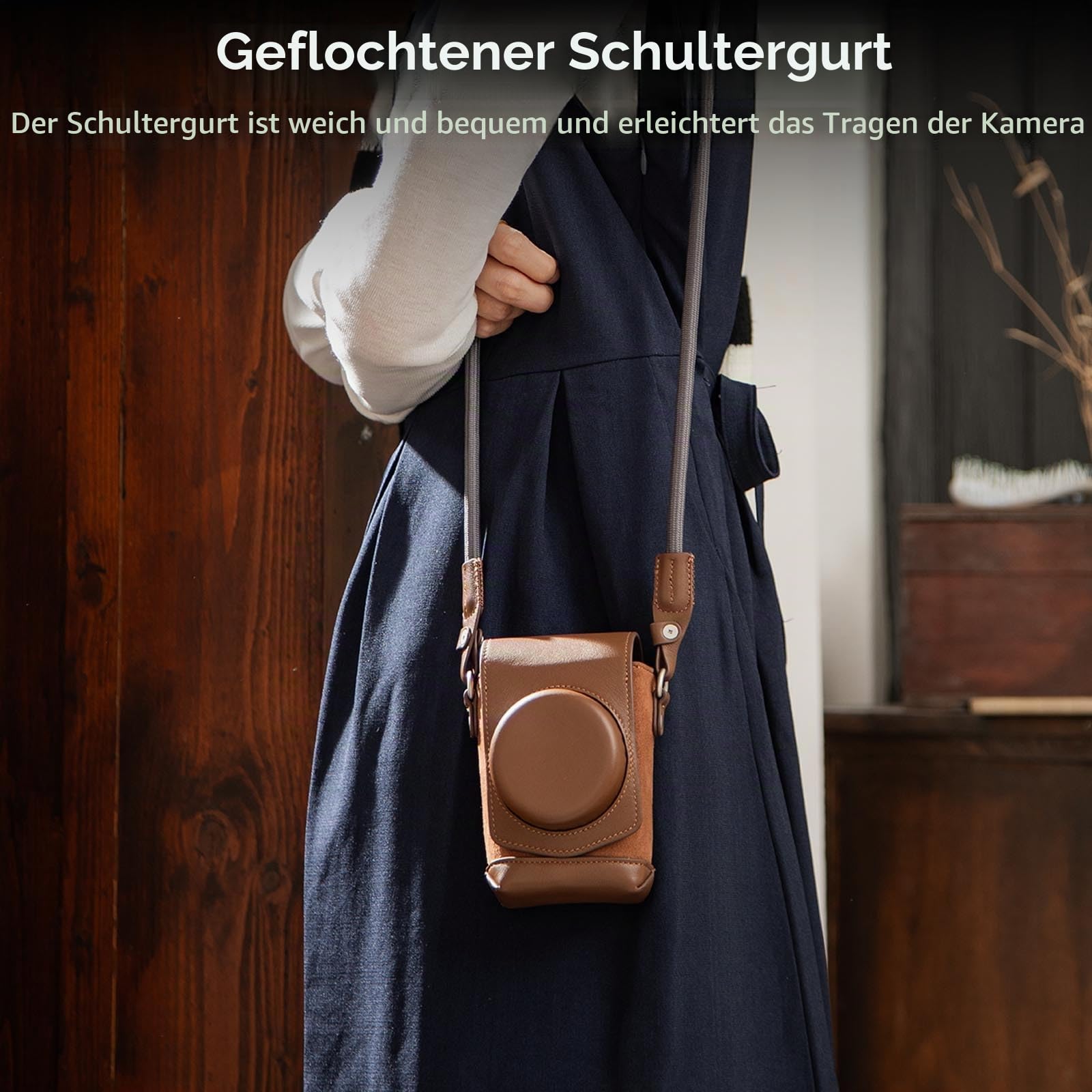 SMALLRIG X Half Ledertasche für FUJIFILM, Retro-Tragetasche mit Halbleder-Hülle, integriertem Kartenfach, tragbar und schützend mit gewebtem Schultergurt (Braun) – 5218