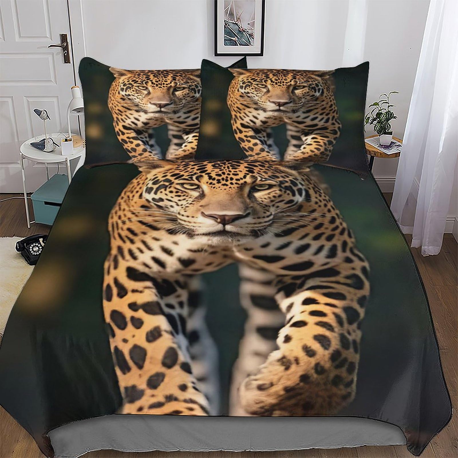Housse de couette léopard 3D 200x200 cm avec 2 taies d'oreiller en microfibre douce