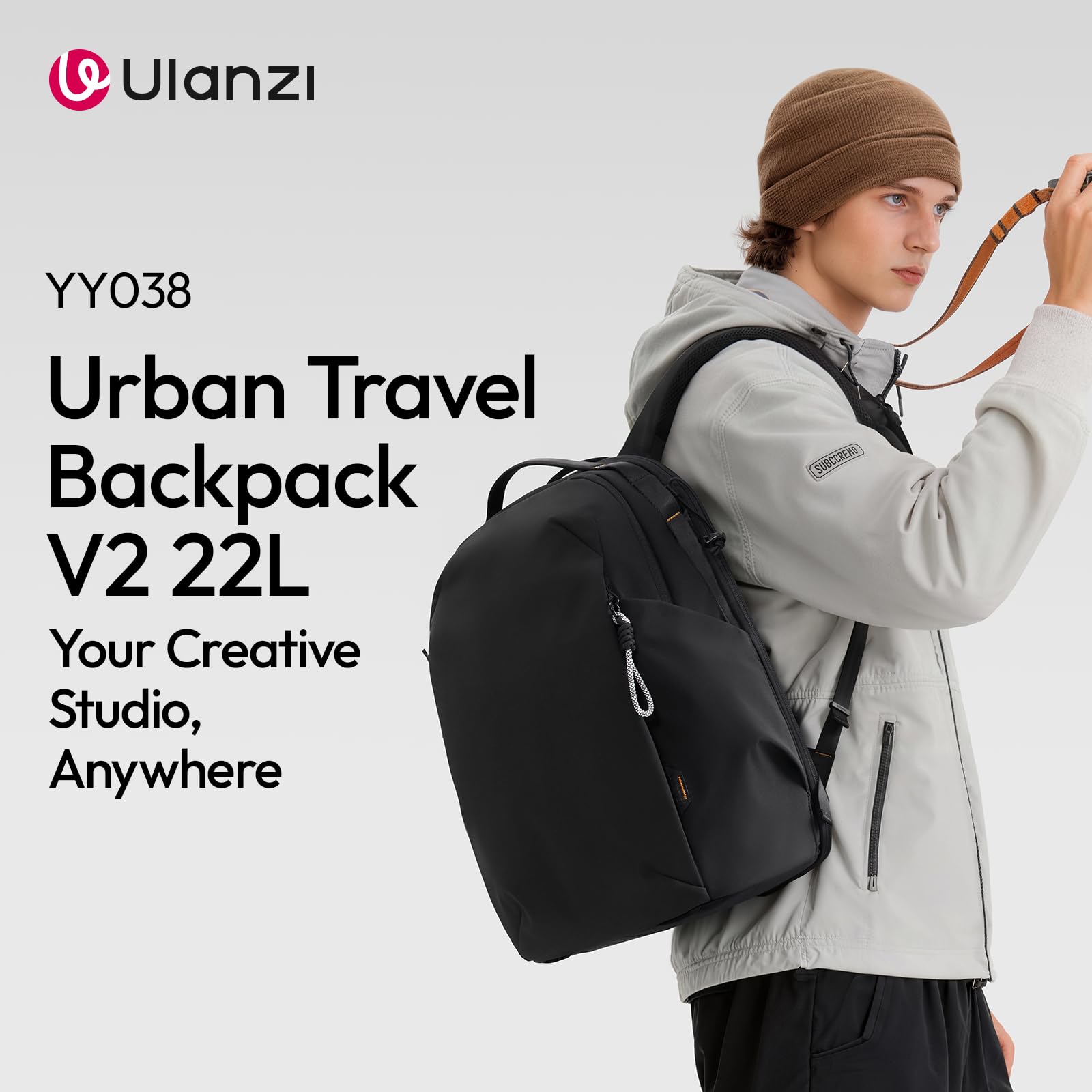 ULANZI YY038 Kamerarucksack 22L, Große wasserabweisend Fotorucksack für Kamera, Objektive, Drohne & 16" Laptop, Verstellbare Klett-Trennwände, Diebstahlsicherer Reißverschluss für Outdoor, Reise