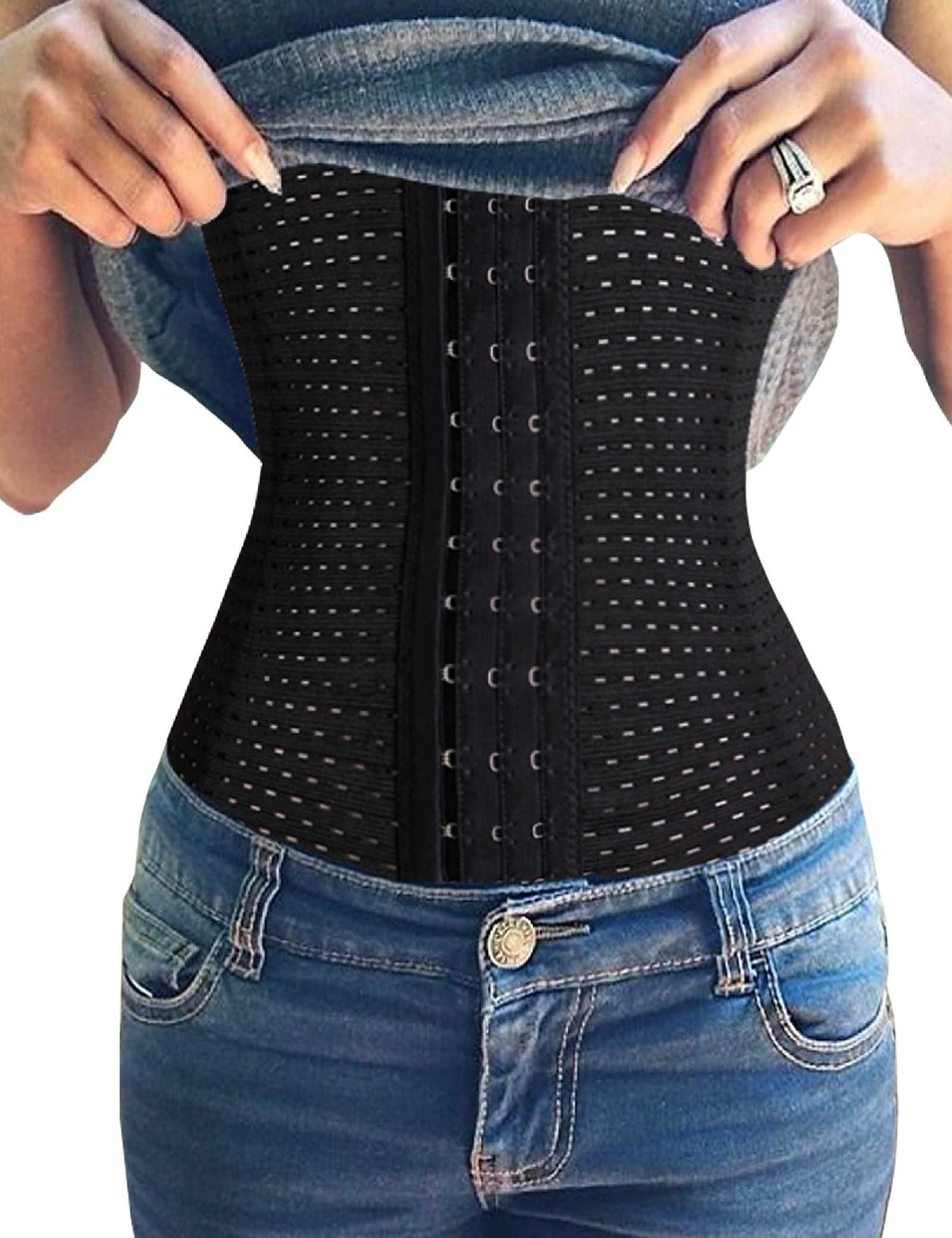 Youloveit Women's Waist Trainer Corset for Everyday Wear Steel Boned Tummy Control Body Shaper with Adjustable Hooks