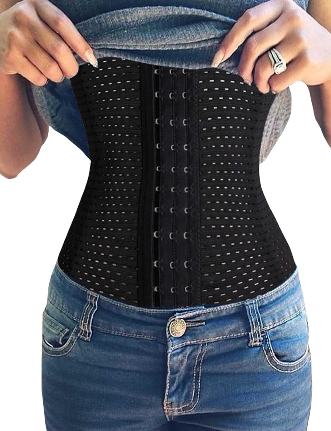 Youloveit Womens Waist Trainer Corset for Everyday Wear Steel Boned Tummy Control Body Shaper with Adjustable Hooks