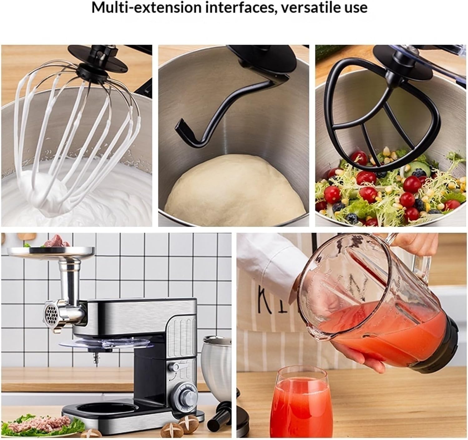 Kitchen Stand Mixer, Chef Machine, Household Mixer, Small Food Processor, Egg Beater, Dough Kneader, Blender,for Home Cooks
