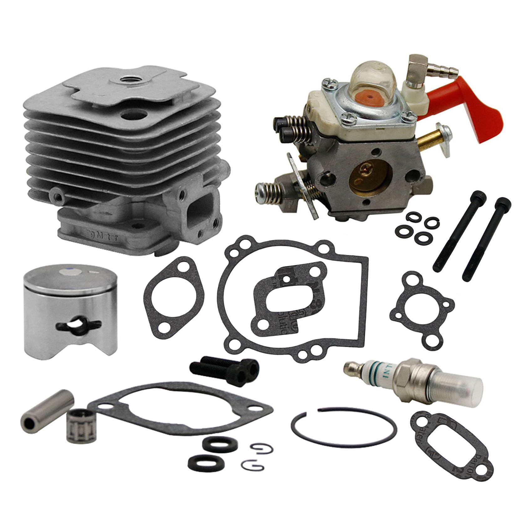 FLMLF 29CC Engine 2 Bolt Cylinder Head + Carburetor Kit for 1/5 HPI ROFUN ROVAN KM BAJA FG Losi 5ive T GoPed RedCat Rc Car Parts (Red)