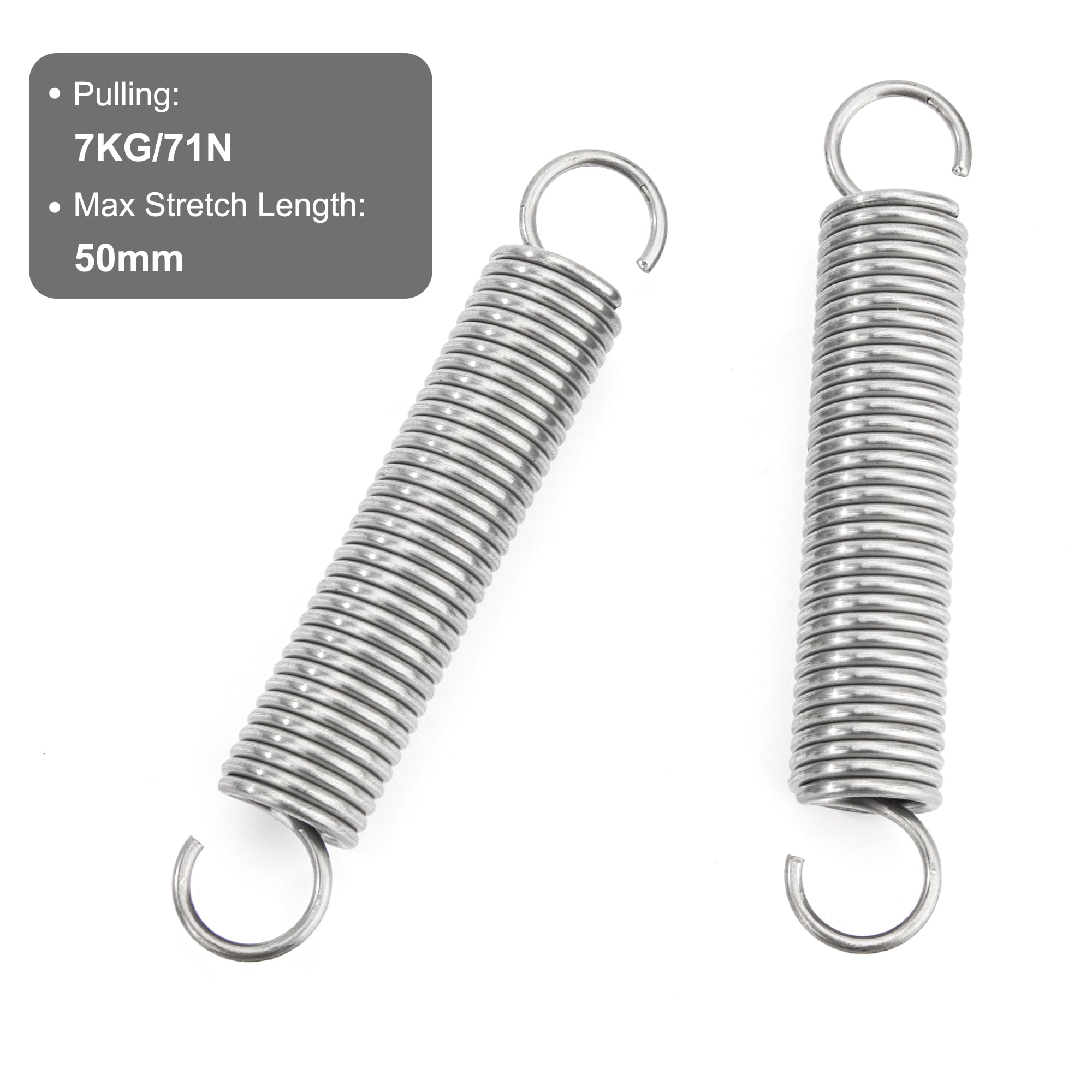 Sprężyny naciągowe 90 mm sprężyna ciągnąca podwójny hak ze stali nierdzewnej średnica drutu 1,9 mm średnica zewnętrzna 16 mm ciągnięcie 7,20 kg 2 sztuki
