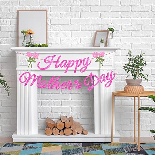 Miniatura 5 de Suministros de decoración de fiesta para el día de la madre con purpurina rosa con letrero de flores para el día de la madre, fiesta en casa,