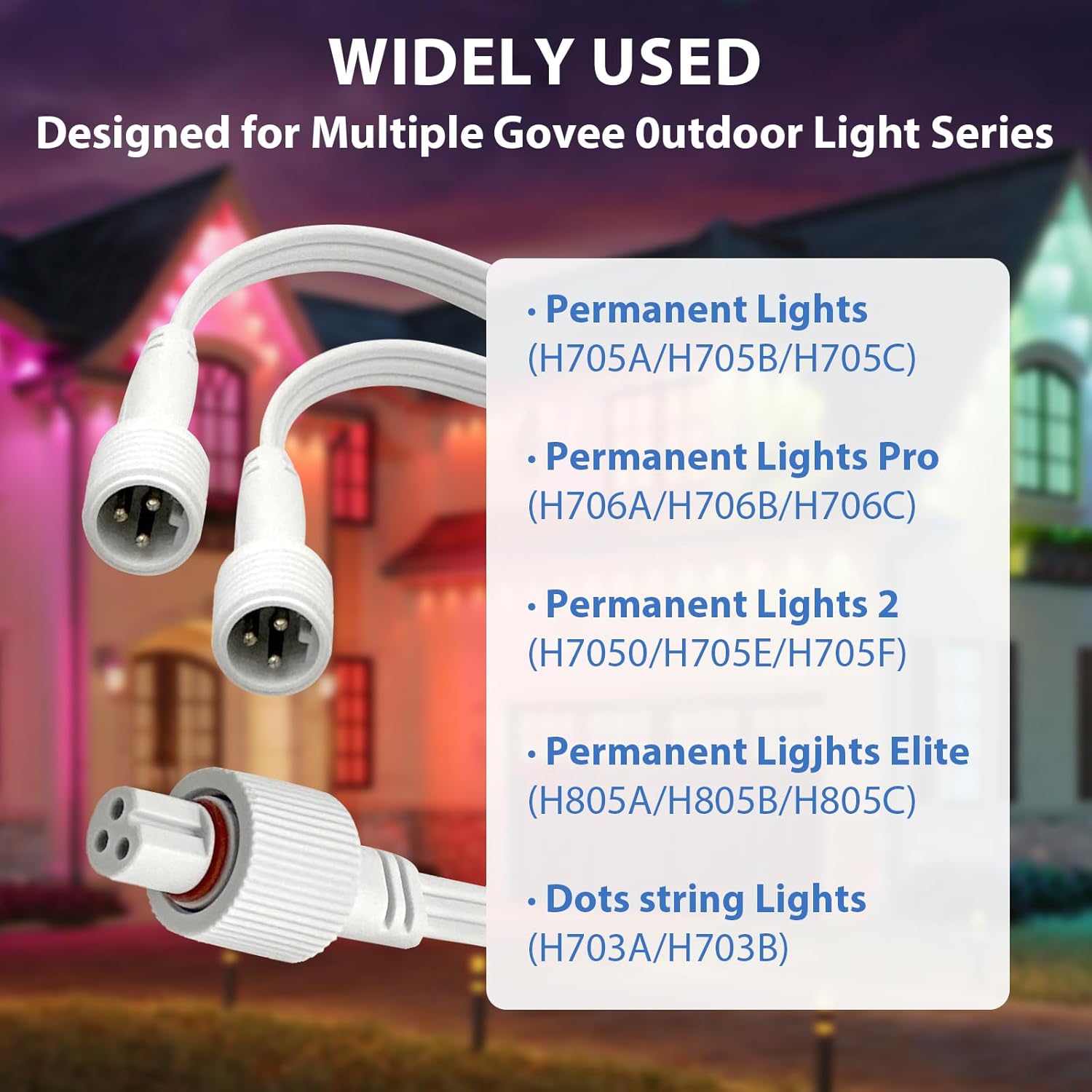 Y-Shaped Extension Cable,IP68 Waterproof 3 Pin 1 Female to 2 Male Splitter,Compatible with Govee Permanent Outdoor Lights 2/Elite H705D/H705E/H705F/H805A/H805B/H805C for Outdoor Lighting Expansion