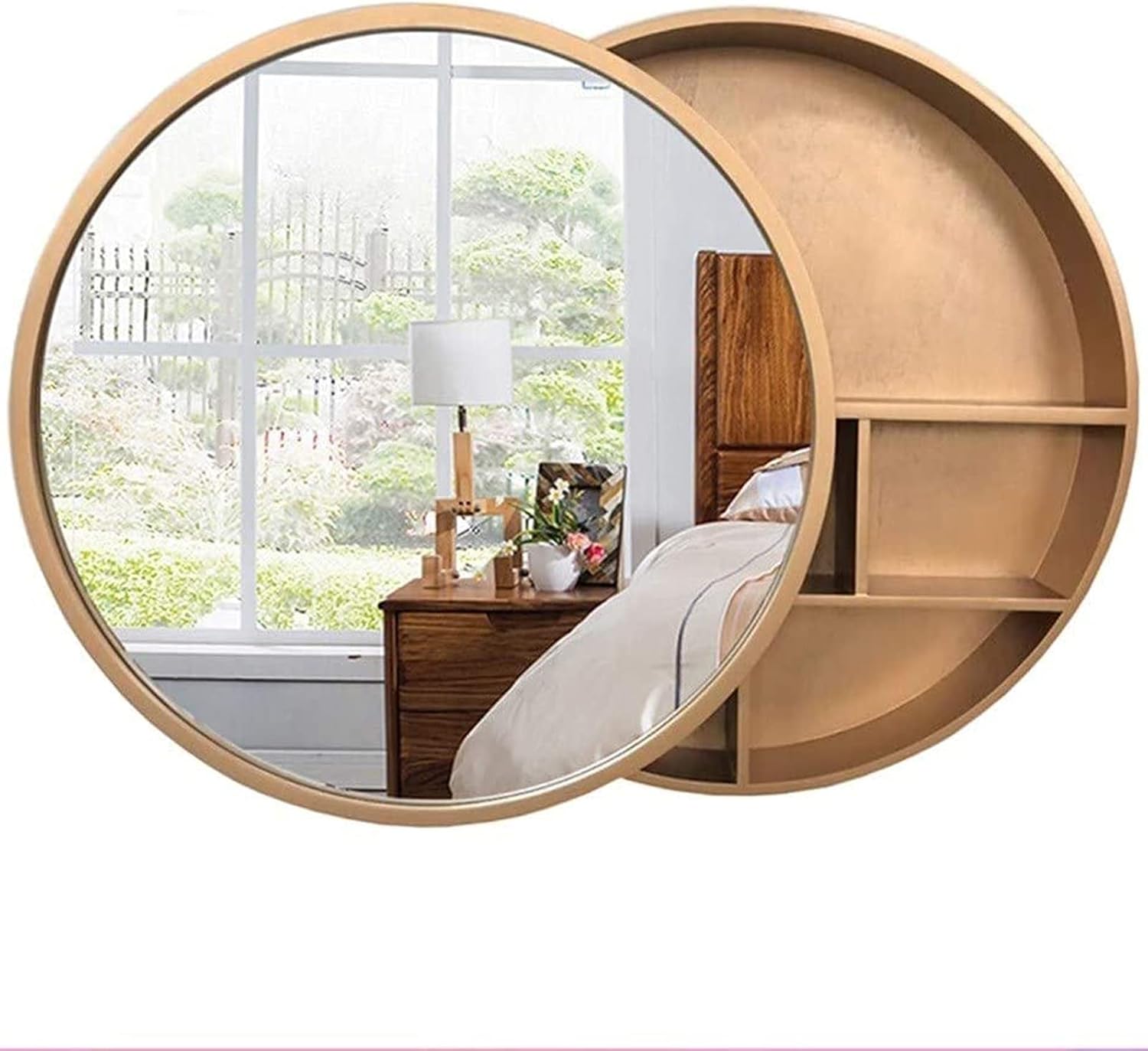 Bathroom Cabinet,Bathroom, Round Bathroom Vanity Mirror with Cabinet, Bathroom with Wall Storage Cabinet, Makeup Mirror, Medicine Cabinet with Slow Close,Wood Color-50cm