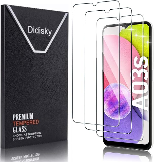 Didisky Tempered Glass Screen Protector for Samsung Galaxy A03S / Galaxy A22 5G, [3 Pack] Screen Protector,Soft Touch,Easy to Clean,Easy to Install,Transparent