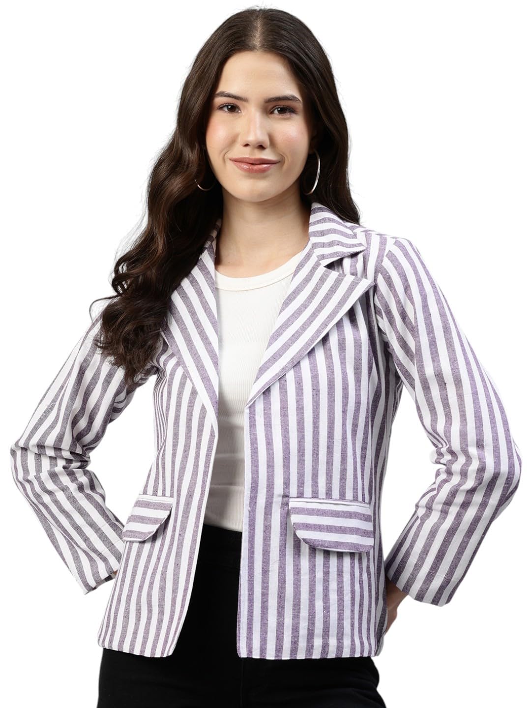 cottinfab Striped Single-Breasted Cotton Blazer-picture-35