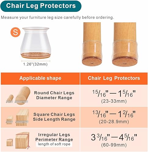 Miniatura 6 de Together Save 20% Paquete de 24 protectores pequeños transparentes y 24 protectores de patas de silla de piso de madera dura de color negro pequeño