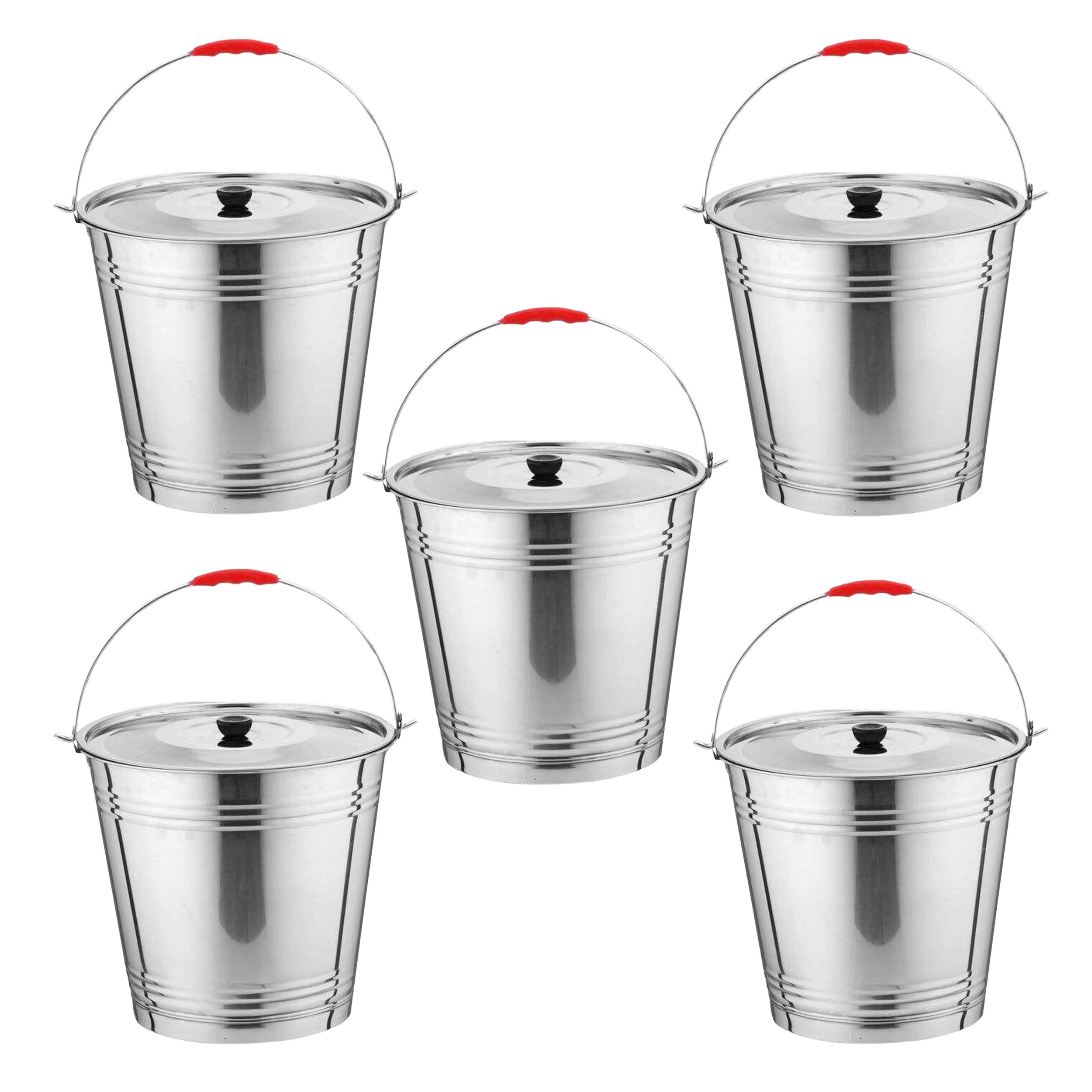 Skywin Metal Can with Lid - Durable 4 Gallon Metal Bucket with Lid for Heavy Loads - Environment-Friendly Metal Trash Can with Lid Outdoor, Safe Alternative to Plastic (5 Pack)