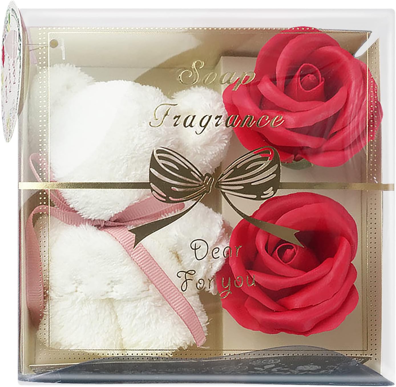 Kicpot Preserved Flowers Artificial Toilet soap Rose for mom,Towel Bear Transparent from Daughter,Gifts for Grandma Wife Women Girlfriend(Red)