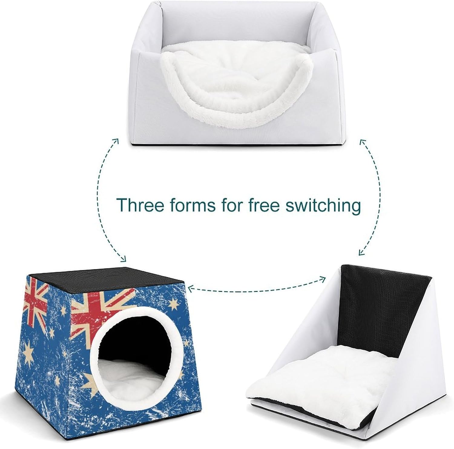 Retro Australia Flag Cat House for Indoor with Spacious Cat Nest