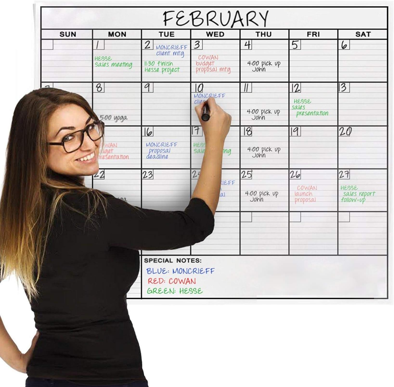Jumbo Dry Erase Laminated Wall Calendar, Huge 36 Inch by 48 Inch Size, Monthly Planner for Home Office Classroom, Large Date Boxes, Reusable PET Film, Never Folded, 5 Markers, 8 Tacks, 1 Eraser white