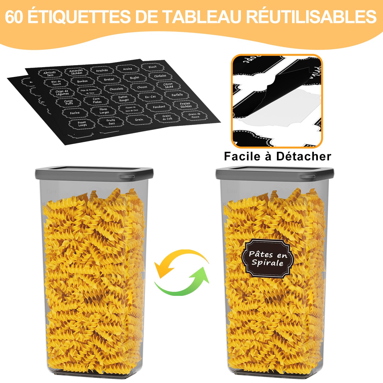 Boite Rangement Cuisine Lot de 12, Boite Hermetique Alimentaire, Boite Conservation Alimentaire en Plastique avec couvercles pour Céréales, Farine et Aliments Secs