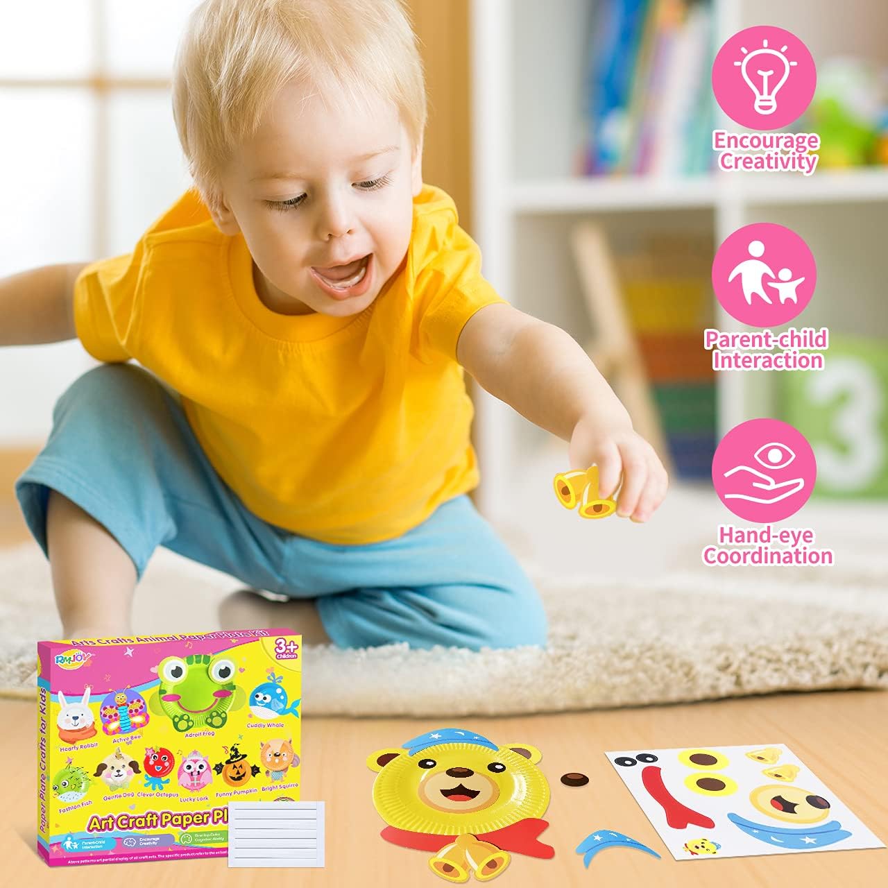 RMJOY Art-Craft Paper Gift Toys: Magic Fun Paper Plate Art Kits DIY Activities Learning Party Supplies Set for Kids Age 3 4 5 6 7 8 9 Game for Birthday| Christmas| Preschool| Halloween| Kindergarten