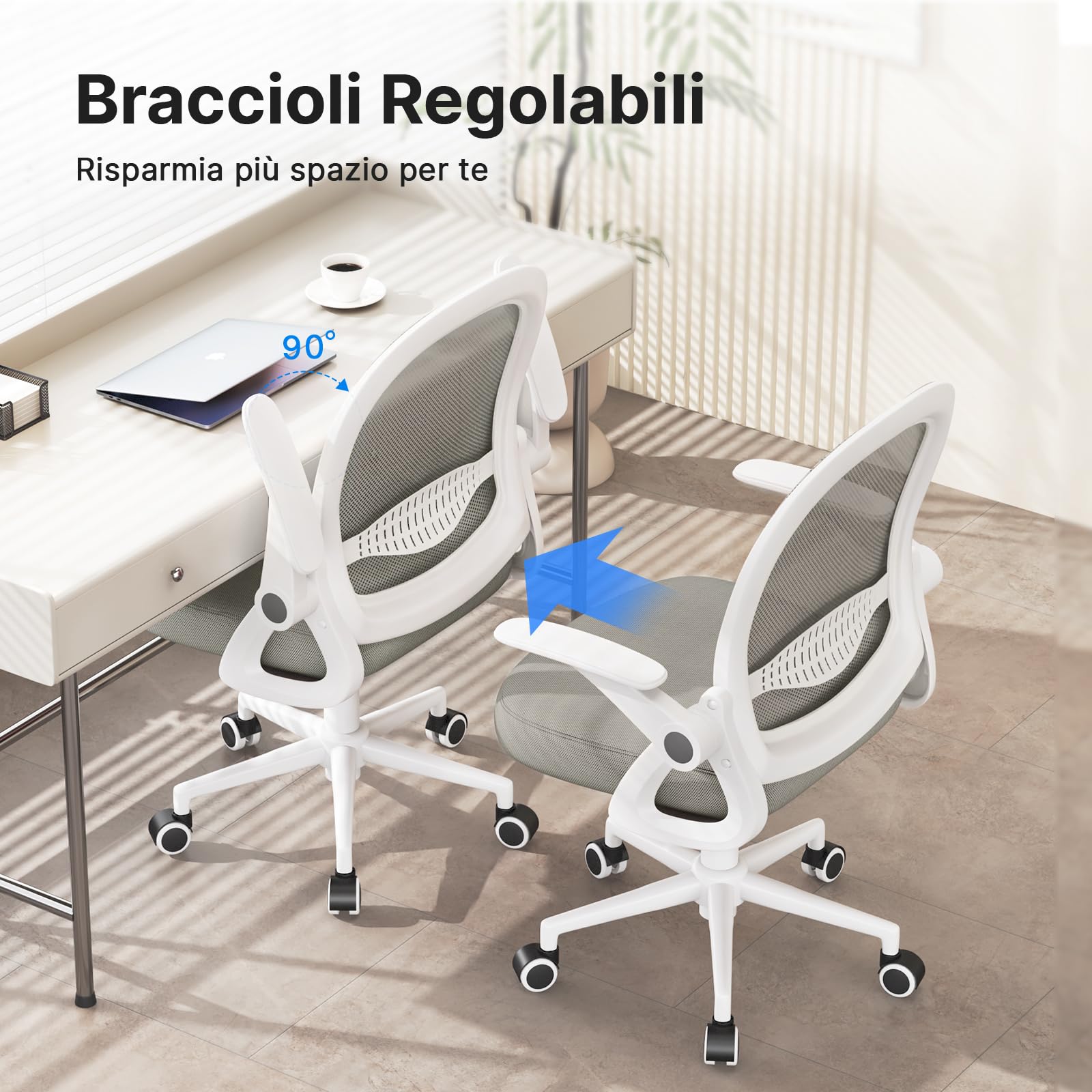naspaluro Sedia Ufficio, Sedia Scrivania con Supporto Lombare, Poltrona Ufficio in Rete Traspirante, Sedie Ergonomica Braccioli e Altezza Regolabili, Grigio