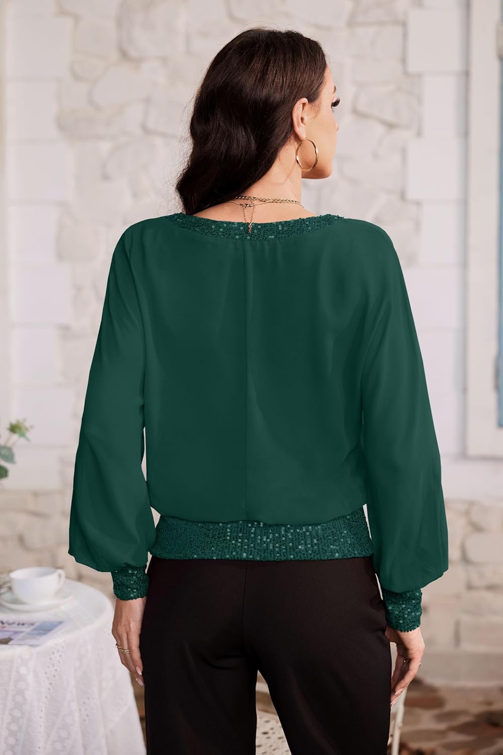 For G and PL Women's Dressy Sequin Formal Top Long Sleeve Chiffon Shirt Blouses - Image 6