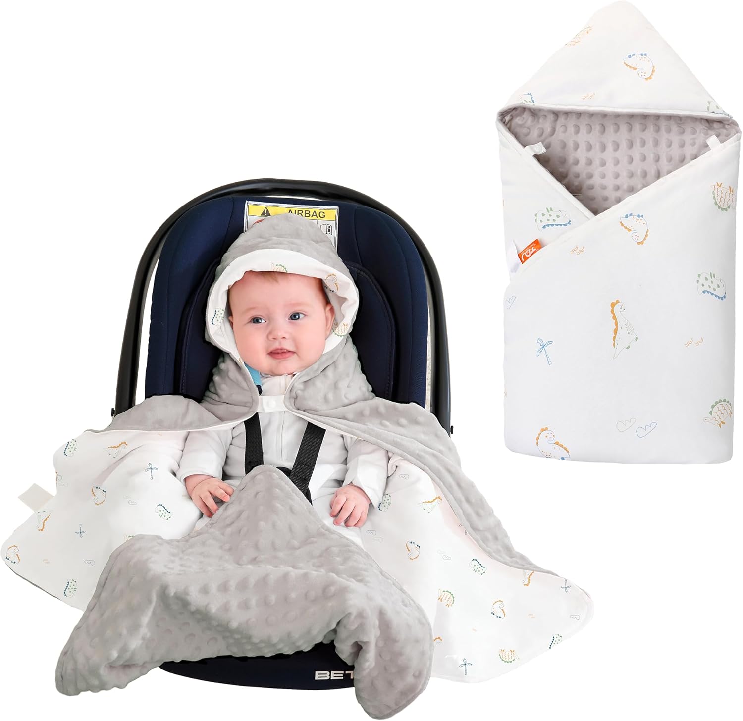 LAT LEE AND TOWN Winter Baby Car Seat Blanket-Universal CarSeat Covers for Babies,Thicken Warm Swaddle Blankets for Infants Newborn,Baby Bunting for Stroller,35"x35"(Leaves Dinosaur+Blue)