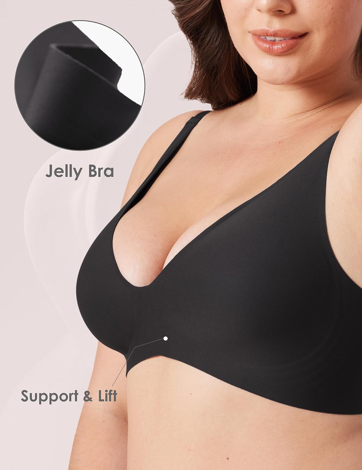 Tarbo Jelly Push Up Wireless Bra for Women-Plunge Seamless No Underwire Support Bras,Adjustable Strap,Invisible Lift Bralette - Image 4