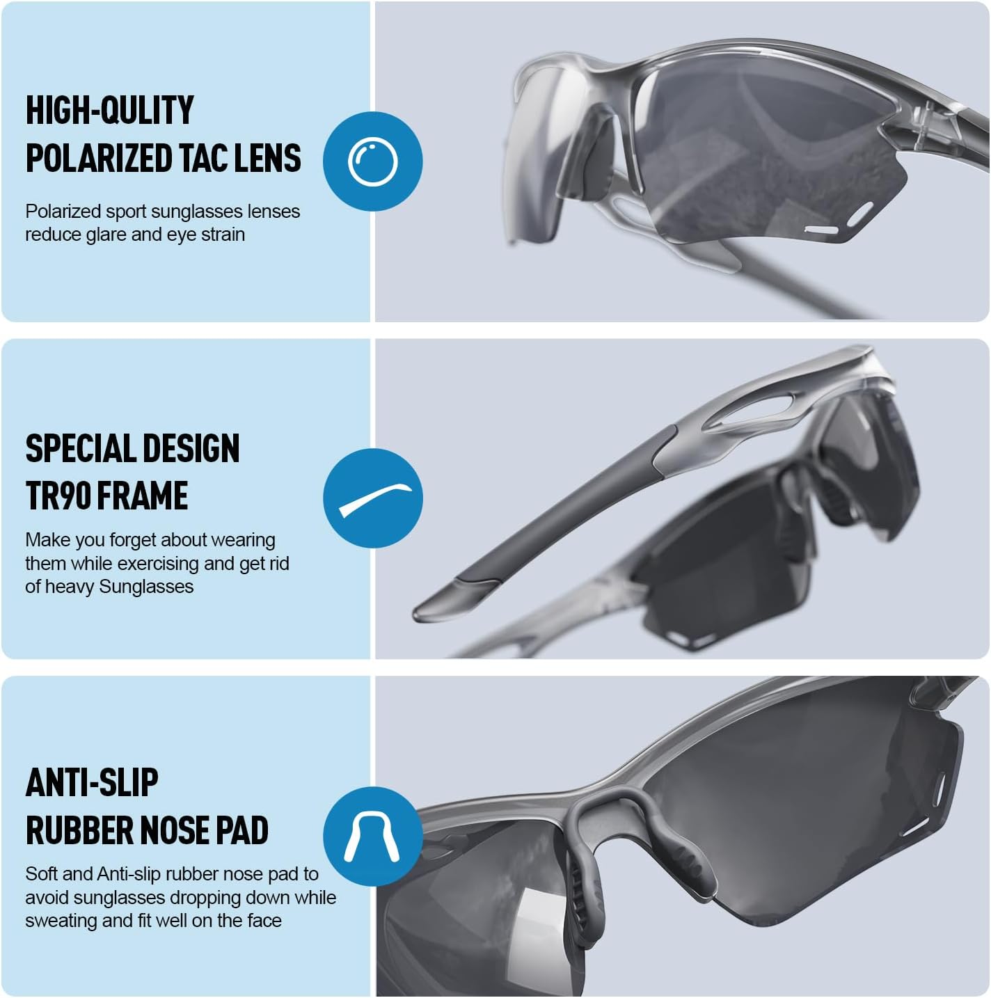 Polarized Sports Sunglasses for Men Women, Idea for Baseball Softball Cycling Fishing Running Golf Glasses TR90 Frame - Image 5