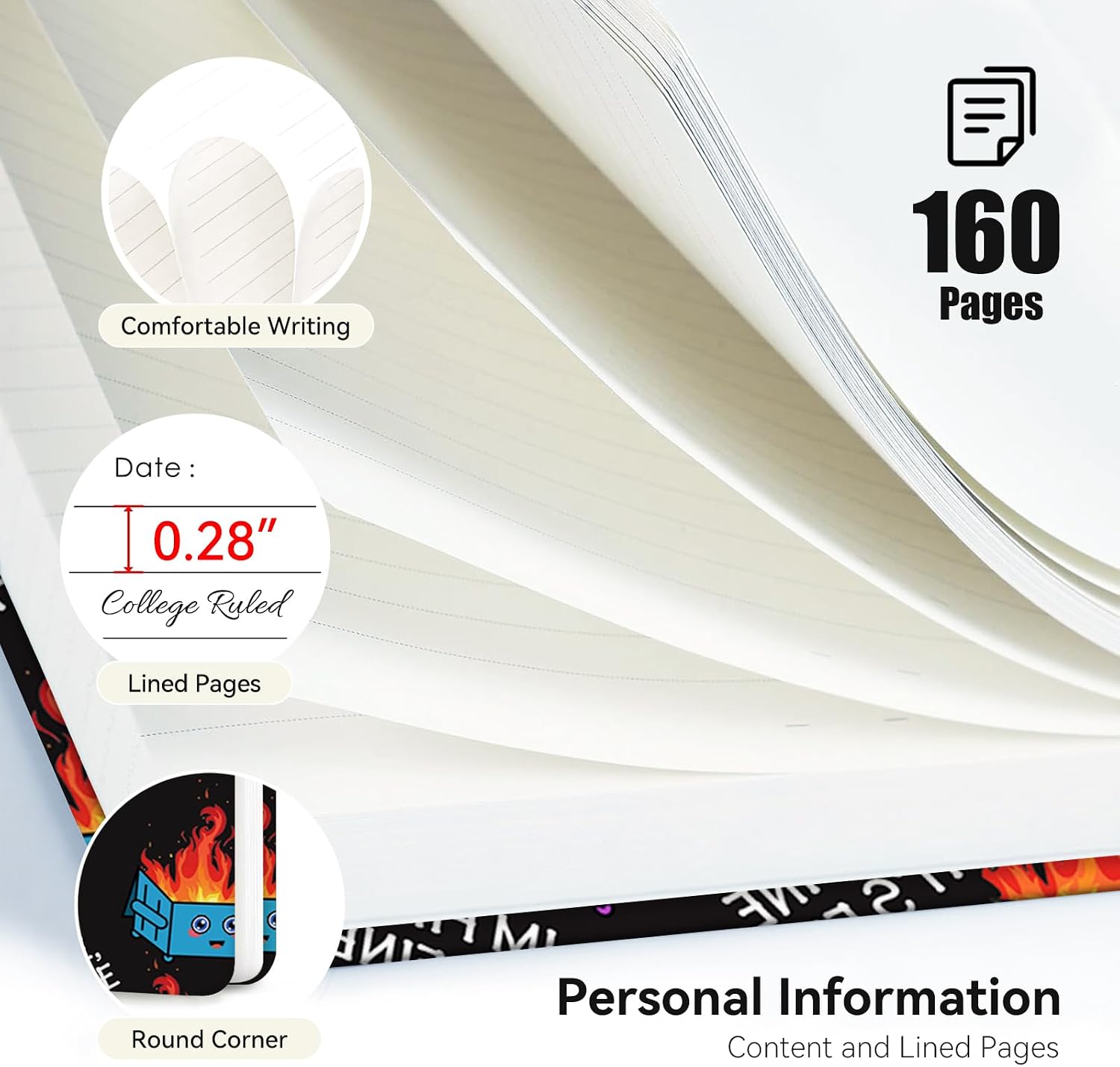 Lined Spiral Journal Notebook for Work A5, 160 Pages, Fire image 3