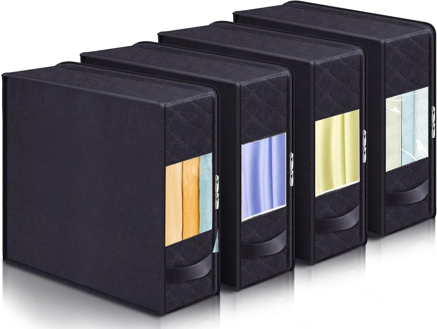 Contenitori Per Lenzuola Pieghevoli - Confezione Da 4 Organizer Da Armadio Con Finestra, Grigio 38x32x12 Cm