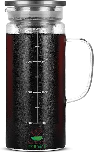 BTT- Cafetera de café frío, cafetera helada, 1 cuarto de galón, 32 onzas, cafetera de té helado, cafetera fría, jarra de té, accesorios de café,