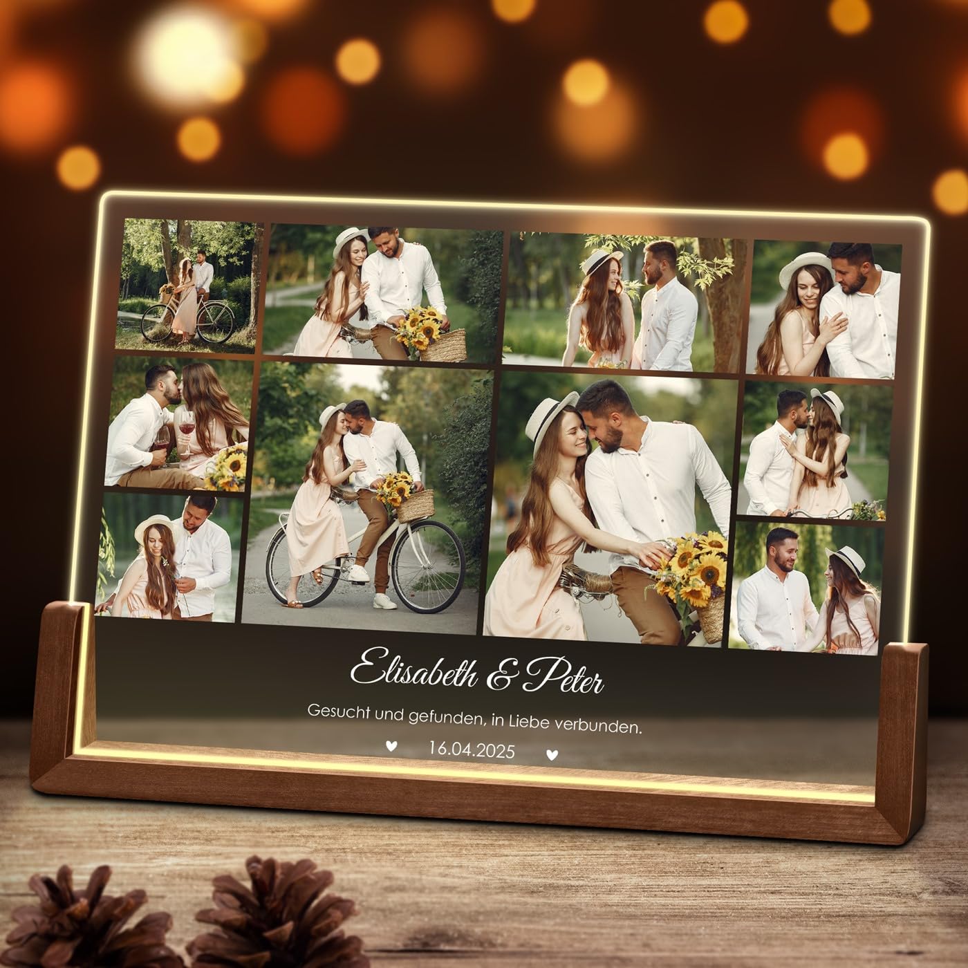 Maverton horizontales LED Acrylglas mit Foto - Deko Nachtlicht - Glasbild mit LED-Beleuchtung - Hochzeitsgeschenke für Brautpaar - personalisierte Geschenke für Frauen und Männer zum Geburtstag
